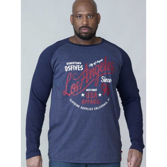 D555 Neill Long Sleeve T-shirt Navy - Koszulki - T-shirty meskie Duże Rozmiary - 2XL-14XL
