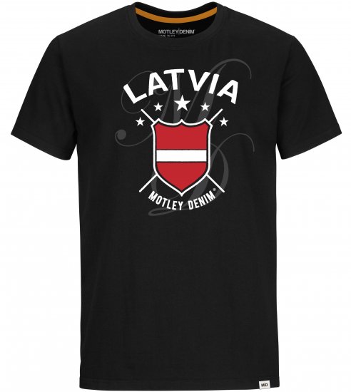 Motley Denim Latvia T-shirt Black - Koszulki - T-shirty meskie Duże Rozmiary - 2XL-14XL