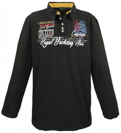 Lavecchia 606 Printed Long sleeve Jersey Polo Black - Koszulki polo - Koszulki Polo 2XL-8XL