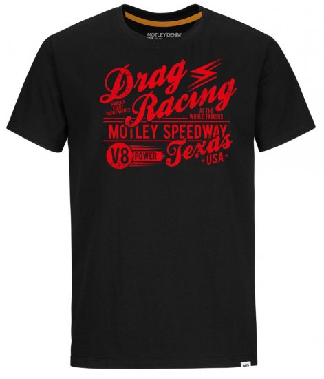 Motley Denim Lincoln T-Shirt Red on Black - Koszulki - T-shirty meskie Duże Rozmiary - 2XL-14XL