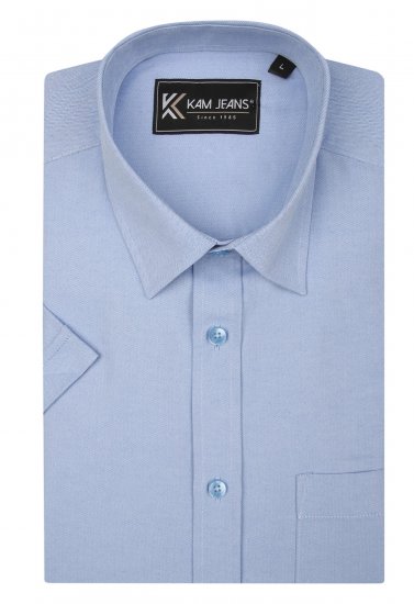Kam Jeans 6283 Casual SS Herringbone Shirt Blue - Koszule - Koszule 2XL-10XL