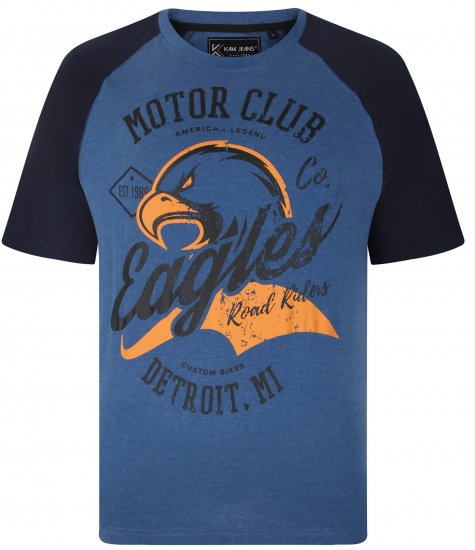 Kam Jeans 5737 Eagle Print Raglan T-Shirt Blue - Koszulki - T-shirty meskie Duże Rozmiary - 2XL-14XL
