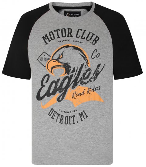 Kam Jeans 5737 Eagle Print Raglan T-Shirt Grey - Koszulki - T-shirty meskie Duże Rozmiary - 2XL-14XL