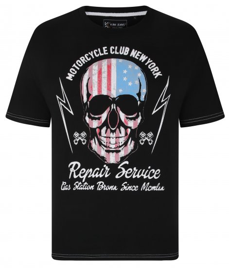 Kam Jeans 5733 USA Skull Print T-Shirt Black - Koszulki - T-shirty meskie Duże Rozmiary - 2XL-14XL