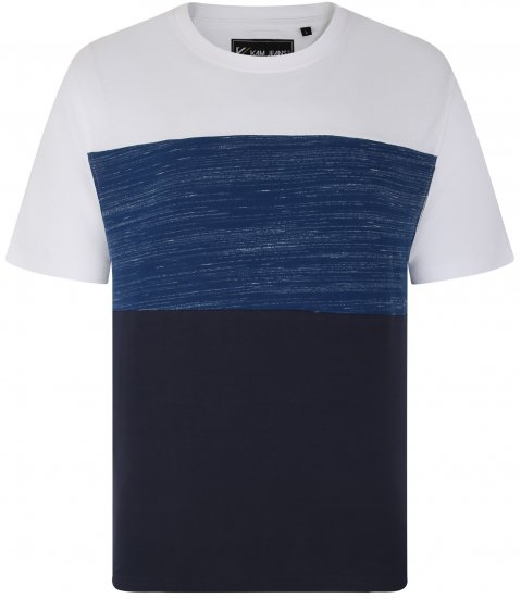 Kam Jeans 5739 Contrast Panel Cut & Saw T-Shirt Navy - Koszulki - T-shirty meskie Duże Rozmiary - 2XL-14XL