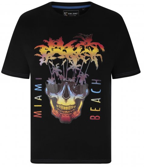 Kam Jeans 5735 Miami Beach Skull Print T-Shirt Black - Koszulki - T-shirty meskie Duże Rozmiary - 2XL-14XL