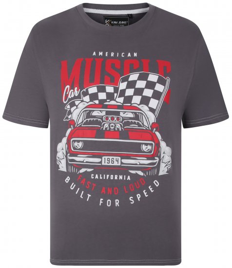 Kam Jeans 5732 Amercian Muscle Print T-Shirt Slate - Koszulki - T-shirty meskie Duże Rozmiary - 2XL-14XL
