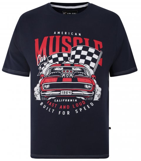 Kam Jeans Amercian Muscle Print T-Shirt Navy - Koszulki - T-shirty meskie Duże Rozmiary - 2XL-14XL