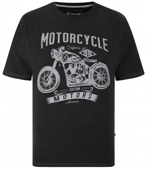 Kam Jeans 5730 Motor Cycle Print T-Shirt Charcoal - Koszulki - T-shirty meskie Duże Rozmiary - 2XL-14XL