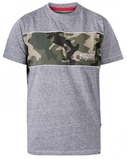 D555 Major Camo Print Crew Neck T-Shirt Grey - Koszulki - T-shirty meskie Duże Rozmiary - 2XL-14XL