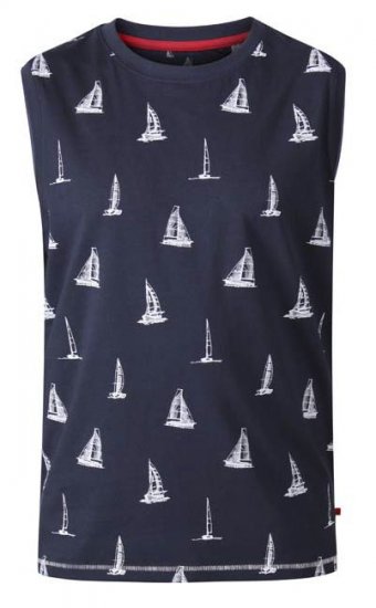 D555 Morton Yacht Print Sleeveless T-Shirt Navy - Koszulki - T-shirty meskie Duże Rozmiary - 2XL-14XL