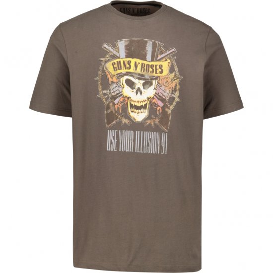 JP1880 T-Shirt Skull Print Guns N Roses Khaki - Koszulki - T-shirty meskie Duże Rozmiary - 2XL-14XL