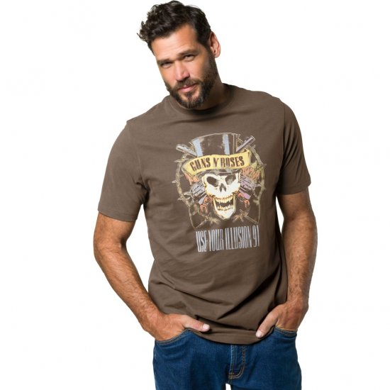 JP1880 T-Shirt Skull Print Guns N Roses Khaki - Koszulki - T-shirty meskie Duże Rozmiary - 2XL-14XL