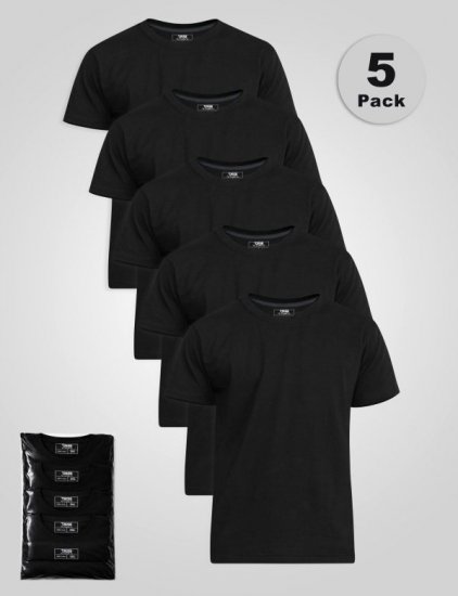 D555 Smartly Koszulka okrągły dekolt Czarna 5-pak - Koszulki - T-shirty meskie Duże Rozmiary - 2XL-14XL