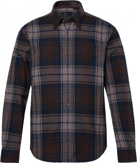 JP1880 Shirt Flannel Long Sleeve Brown TALL - ODZIEŻ MĘSKA MT-6XLT - WYSOKIE-rozmiary