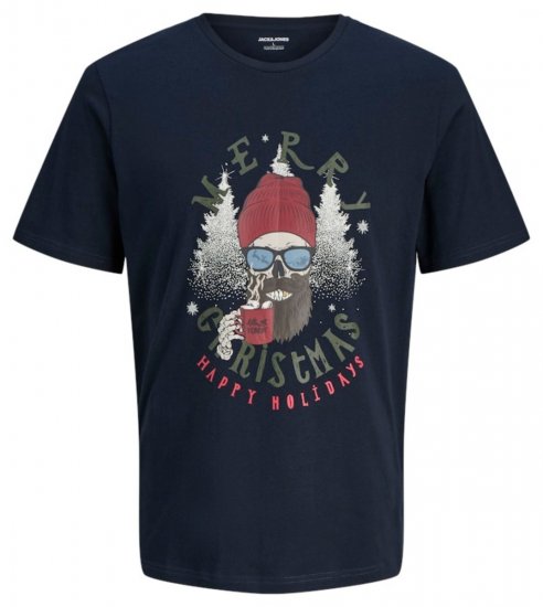 Jack & Jones Noel Merry Christmas T-Shirt Navy - Koszulki - T-shirty meskie Duże Rozmiary - 2XL-14XL