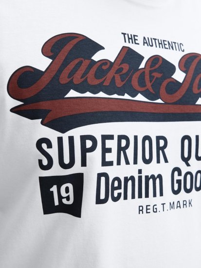 Jack & Jones Logo 2COL T-Shirt White - Koszulki - T-shirty meskie Duże Rozmiary - 2XL-14XL