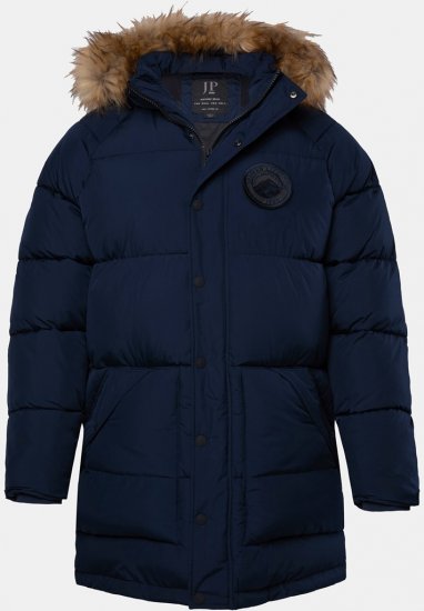 JP1880 Quilted Parka Lightweight and Warm with Faux Fur Hood Navy - Kurtki Męskie Duże Rozmiary - Kurtki Duże rozmiary 2XL-8XL