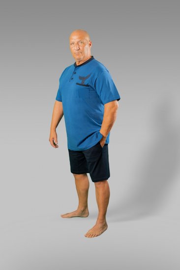 20 Nodi Short Pajamas in Combed Cotton Jersey Blue/Black - Bielizna & stroje kąpielowe - Bielizna & Stroje kąpielowe 2XL-8XL