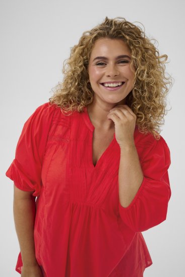 Kaffe Curve Karlia 3/4 Sleeve Blouse Red - Bluzki - 