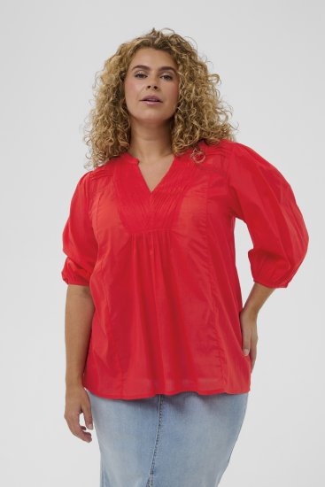 Kaffe Curve Karlia 3/4 Sleeve Blouse Red - Bluzki - 