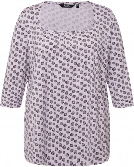 Ulla Popken Polka Dot 3/4 Sleeve Square Neck A-Line Tee Light Blue-Grey - Koszulki z nadrukiem dla kobiet - 