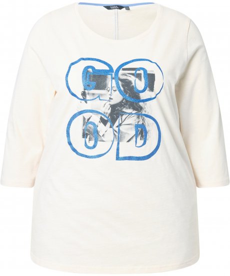 Ulla Popken Photo Graphic 3/4 Sleeve Tee Pearl White - Koszulki z nadrukiem dla kobiet - 