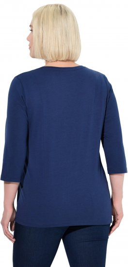 Ulla Popken Decorative Plant 3/4 Sleeve T-Shirt Ink Blue - Koszulki z nadrukiem dla kobiet - 
