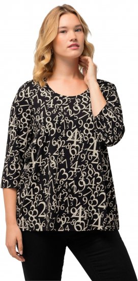 Ulla Popken Number Print 3/4 Sleeve Tee Black - Koszulki z nadrukiem dla kobiet - 