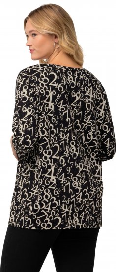 Ulla Popken Number Print 3/4 Sleeve Tee Black - Koszulki z nadrukiem dla kobiet - 