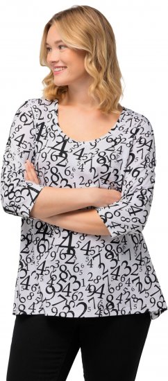 Ulla Popken Number Print 3/4 Sleeve Tee Snow White - Koszulki z nadrukiem dla kobiet - 