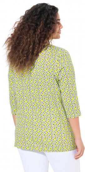 Ulla Popken Flower Print 3/4 Sleeve A-Line Tee Lime - Koszulki z nadrukiem dla kobiet - 