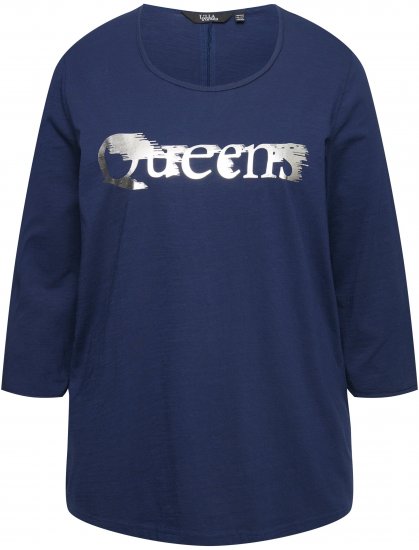 Ulla Popken Queens 3/4 Sleeve Graphic Tee Ink Blue - Koszulki z nadrukiem dla kobiet - 