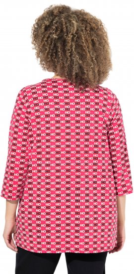 Ulla Popken Minimalist Ho Ho Ho Print 3/4 Sleeve Tee Salsa Red - Koszulki z nadrukiem dla kobiet - 