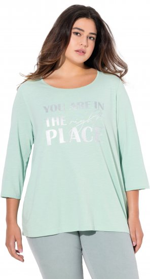 Ulla Popken Metallic Lettering 3/4 Sleeve Tee Mint Green - Koszulki z nadrukiem dla kobiet - 