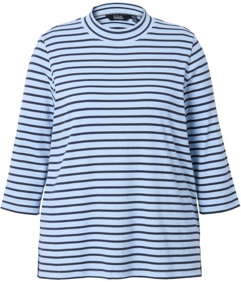 Ulla Popken Striped 3/4 Sleeve Turtleneck Tee Light Blue - Koszulki z nadrukiem dla kobiet - 