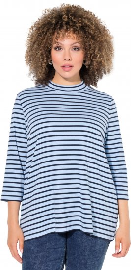 Ulla Popken Striped 3/4 Sleeve Turtleneck Tee Light Blue - Koszulki z nadrukiem dla kobiet - 