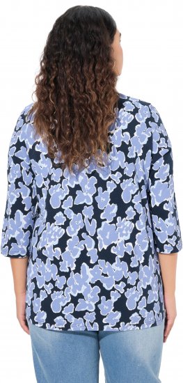 Ulla Popken Floral Print 3/4 Sleeve V-Neck Tee Navy Blue - Koszulki z nadrukiem dla kobiet - 