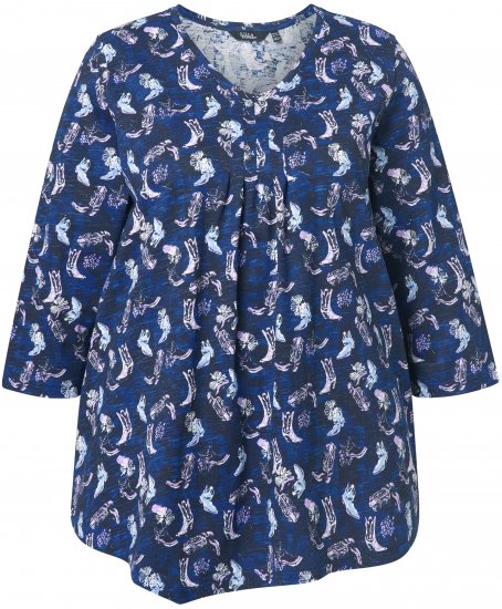 Ulla Popken Asymmetric Cowboy Boot Print Tee Dark Blue - Koszulki z nadrukiem dla kobiet - 