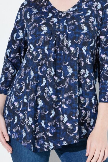 Ulla Popken Asymmetric Cowboy Boot Print Tee Dark Blue - Koszulki z nadrukiem dla kobiet - T-shirty z nadrukiem dla kobiet