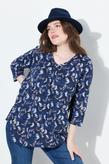 Ulla Popken Asymmetric Cowboy Boot Print Tee Dark Blue - Koszulki z nadrukiem dla kobiet - T-shirty z nadrukiem dla kobiet