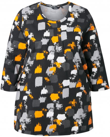 Ulla Popken Graphic Print 3/4 Sleeve Tee Black - Koszulki z nadrukiem dla kobiet - 