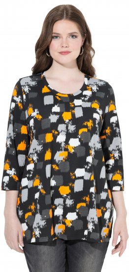 Ulla Popken Graphic Print 3/4 Sleeve Tee Black - Koszulki z nadrukiem dla kobiet - 