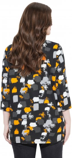 Ulla Popken Graphic Print 3/4 Sleeve Tee Black - Koszulki z nadrukiem dla kobiet - 