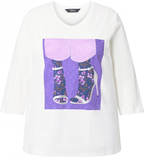Ulla Popken Fashion Graphic T-Shirt Off-White - Koszulki z nadrukiem dla kobiet - 