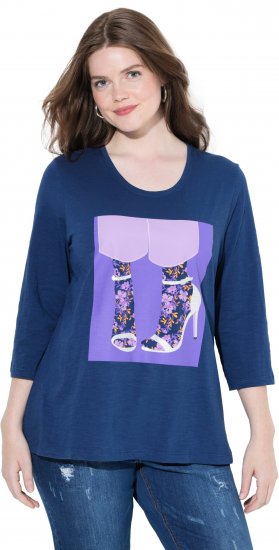 Ulla Popken Fashion Graphic T-Shirt Dark Blue - Koszulki z nadrukiem dla kobiet - 