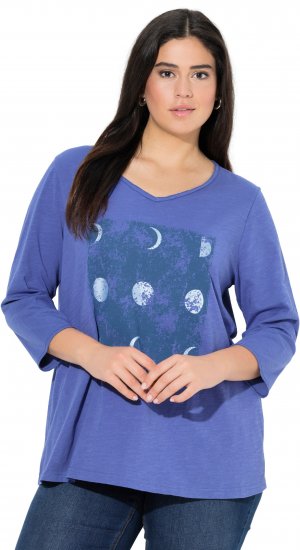 Ulla Popken Meet Me In The Moonlight 3/4 Sleeve Graphic Tee Atlantic Blue - Koszulki z nadrukiem dla kobiet - 