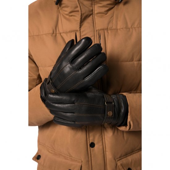 JP1880 Gloves Leather Warm Lining Black - Akcesoria - 