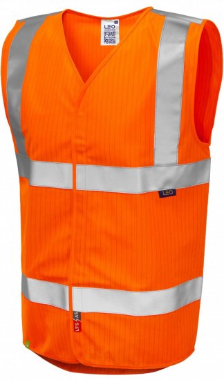 Leo Workwear Clifton Anti-static Waistcoat Hi-Vis Orange - Kamizelki odblaskowe - Kamizelki odblaskowe 3XL-6XL