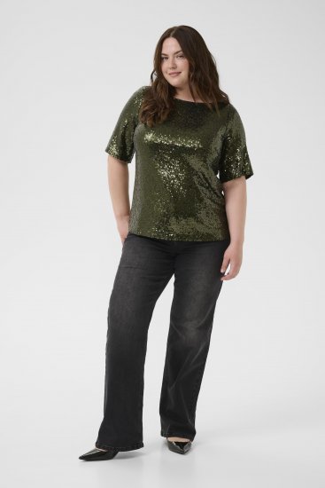 Kaffe Curve Mirana Sequin Blouse Ivy Green - Bluzki - 